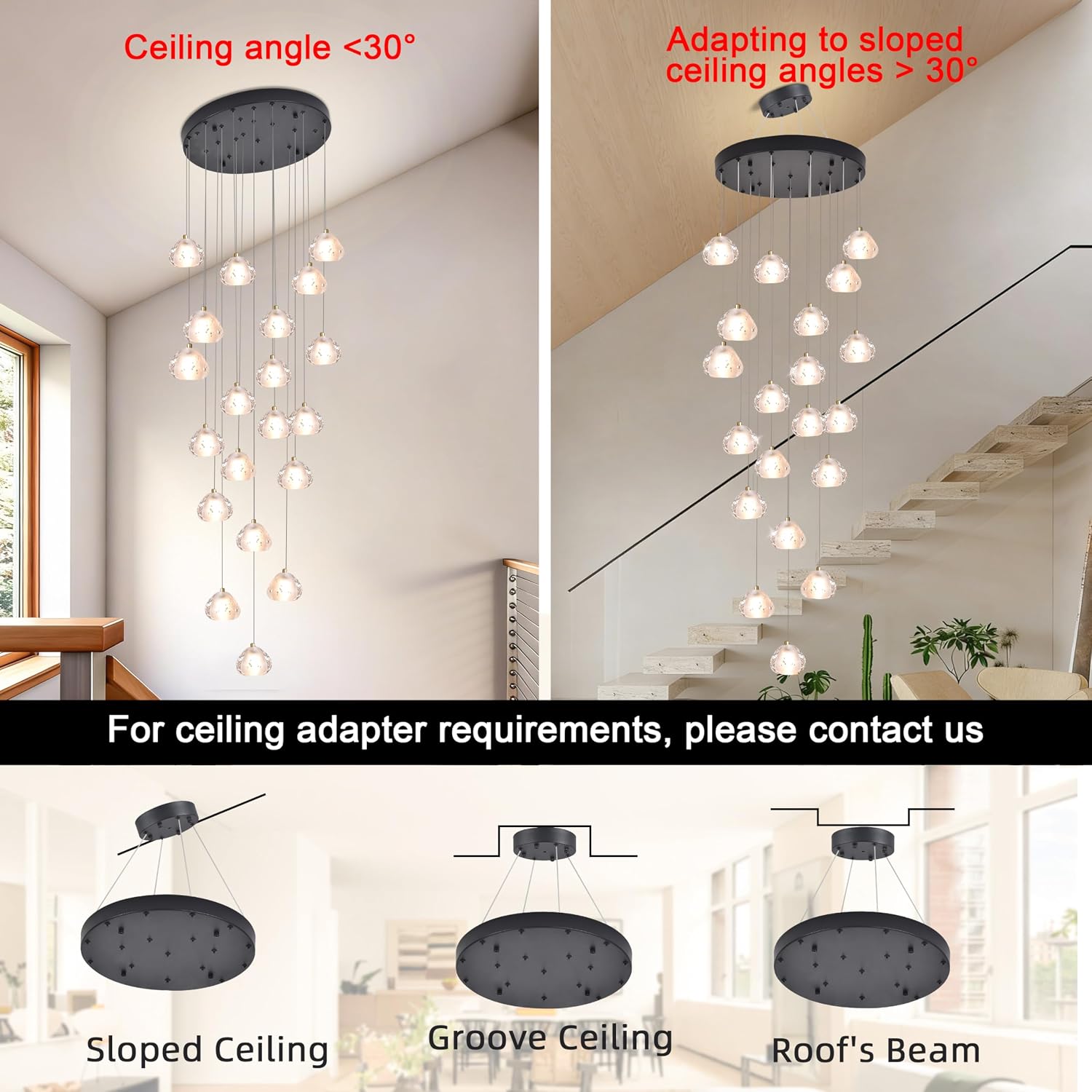 Modern Crystal Chandelier for Staircase, 20-Light Chandelier for Foyer Living Room Hallway,Dimmable High Ceiling Lighting Fixture with K9 Crystal, Matte Black,157.48" Adjustable