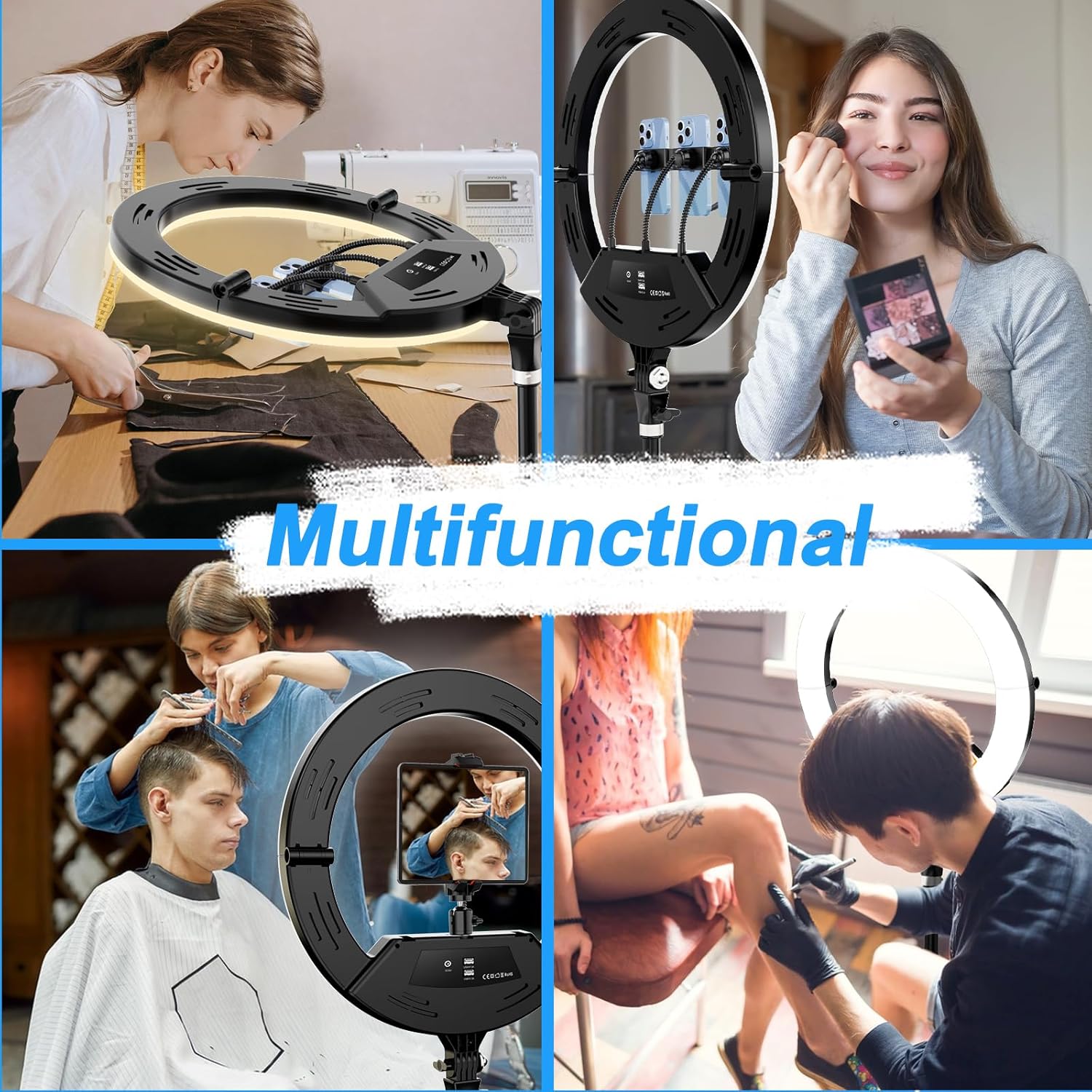 18 inch Ring Light with Stand,Foldable Large Ring Light for ipad iPhone,LCD Display/4 Clips/2 USB Ports,2700-6500K with Tripod for Tattoo Lash Barber Makeup Photography Lighting - Image 6