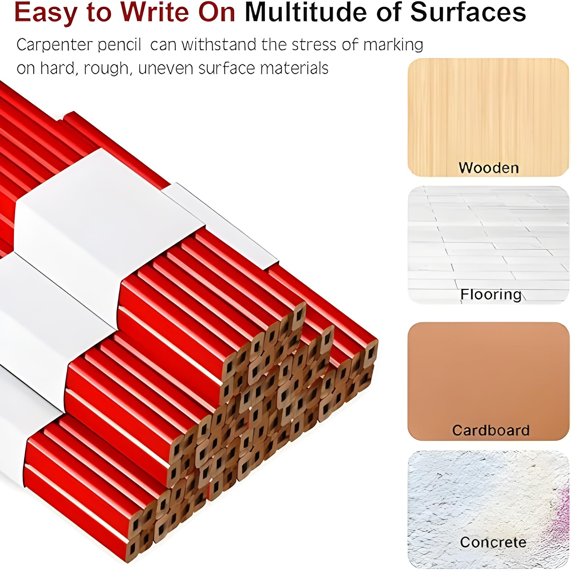 Bexter Carpenter Pencil Set with Sharpeners – 20 Red Flat Woodworking Marking Tools + 2 Sharpeners for Construction, Carpentry, Framing & DIY — Amazon image 6