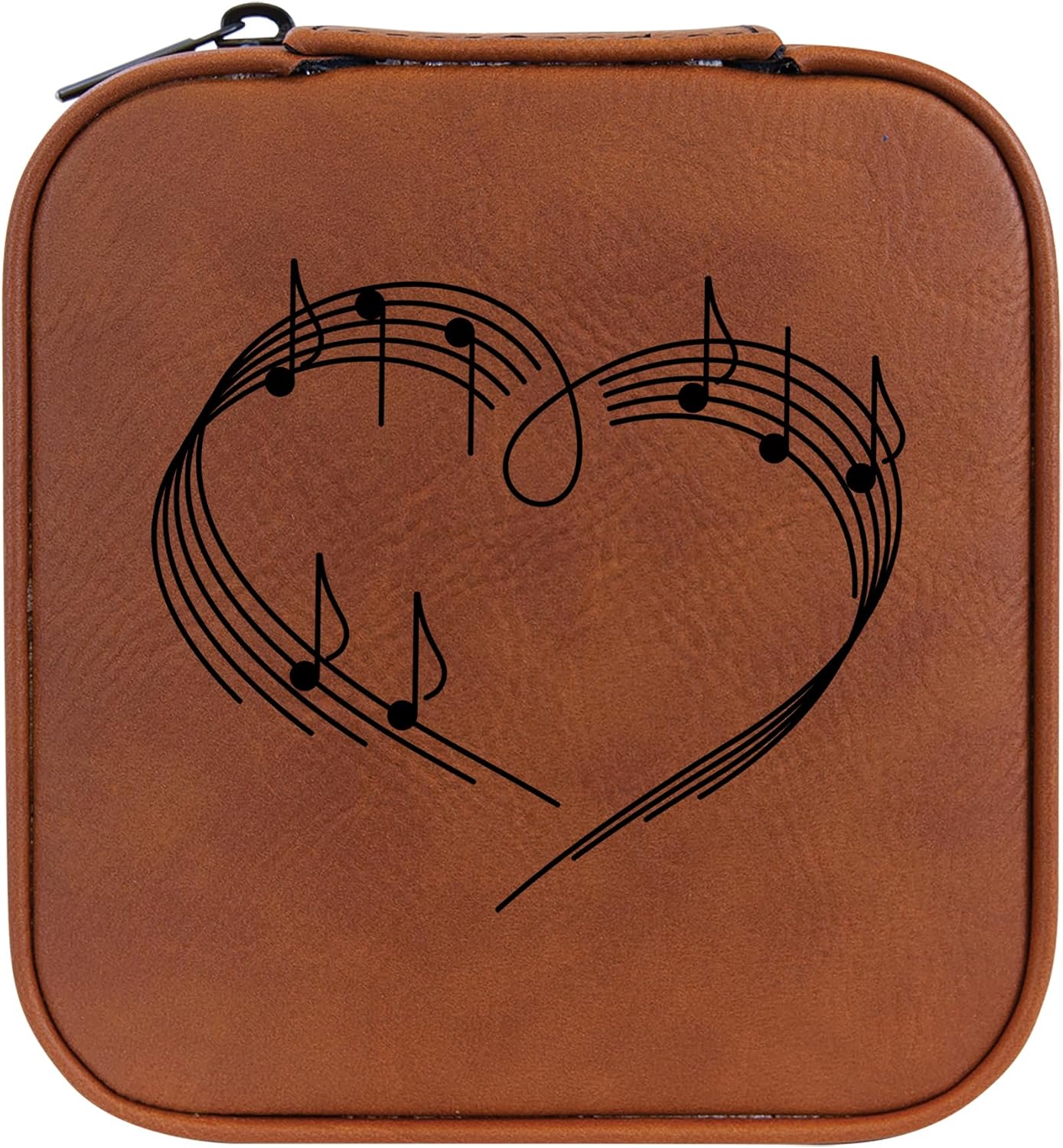 MIP Travel Jewelry Box Case Organizer Gift Heart Love Music Notes (Brown)