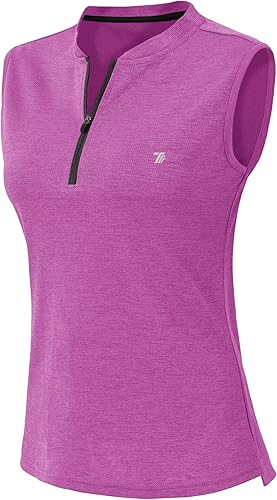 YSENTO Ropa de golf para mujer, camisetas sin mangas, con cremallera de 14, sin cuello, ajuste seco, UPF 50+, camiseta polo de tenis
