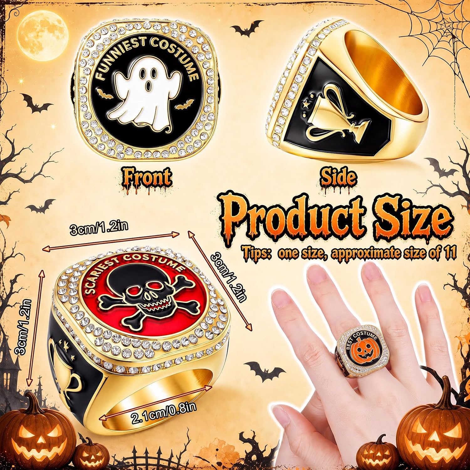 Tondiamo 3 Sets Halloween & Christmas Themed Championship Trophy Ring 1st, 2nd, 3rd with Display Case and Stand Holder, Holiday Party Trophies Medals Gift for Award Ceremony Decorations