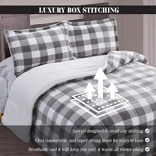 Miniatura 7 de Elegant Comfort Juego de edredón de 3 piezas diseño a cuadros lujoso pesado para todas las estaciones alternativa al plumón microvisón reversible