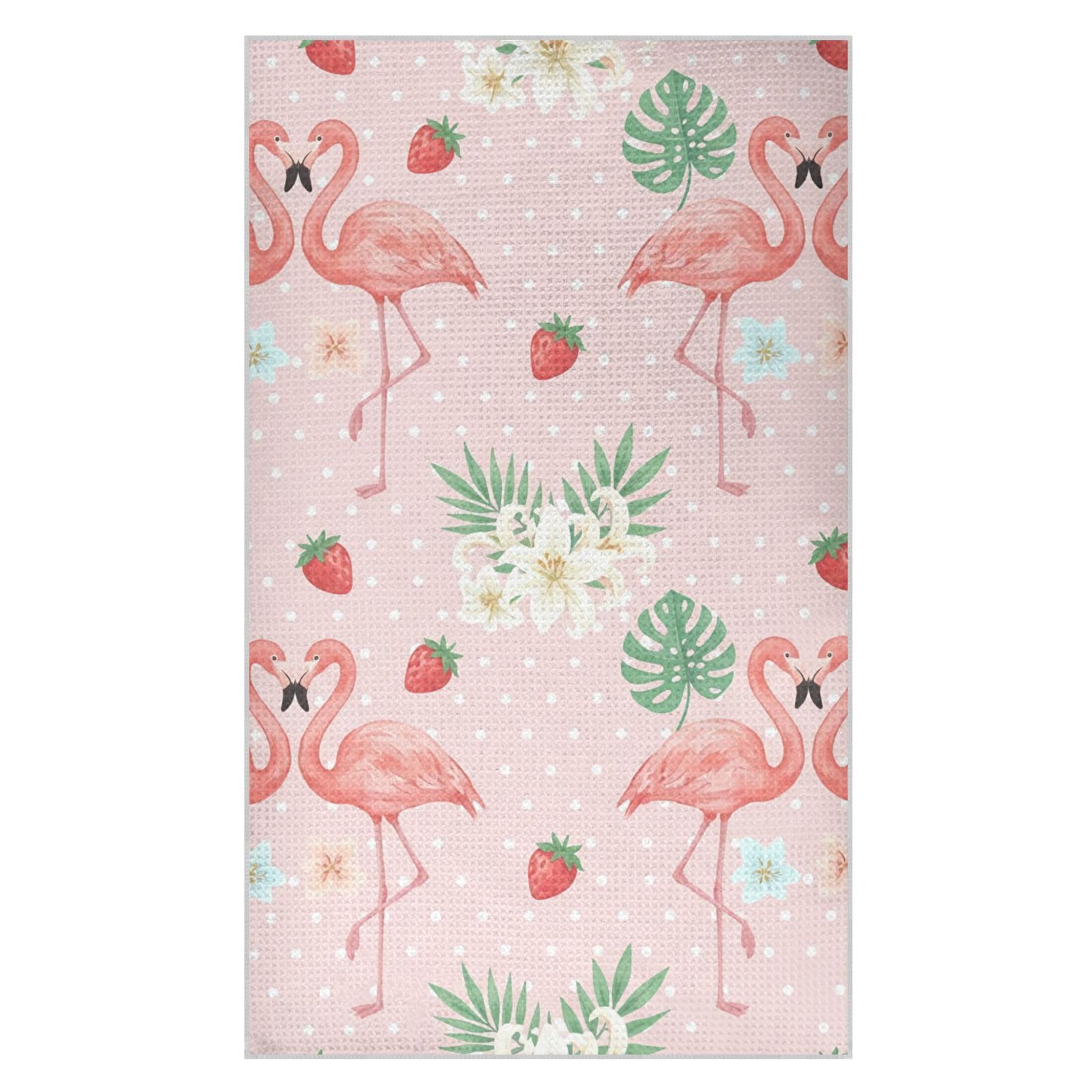 Kutsu Flamingo Waffle Weave Kitchen Towels Absorbent Quick Drying Dish Towels for Kitchen, Decorative Tea Towel, 18x30 in