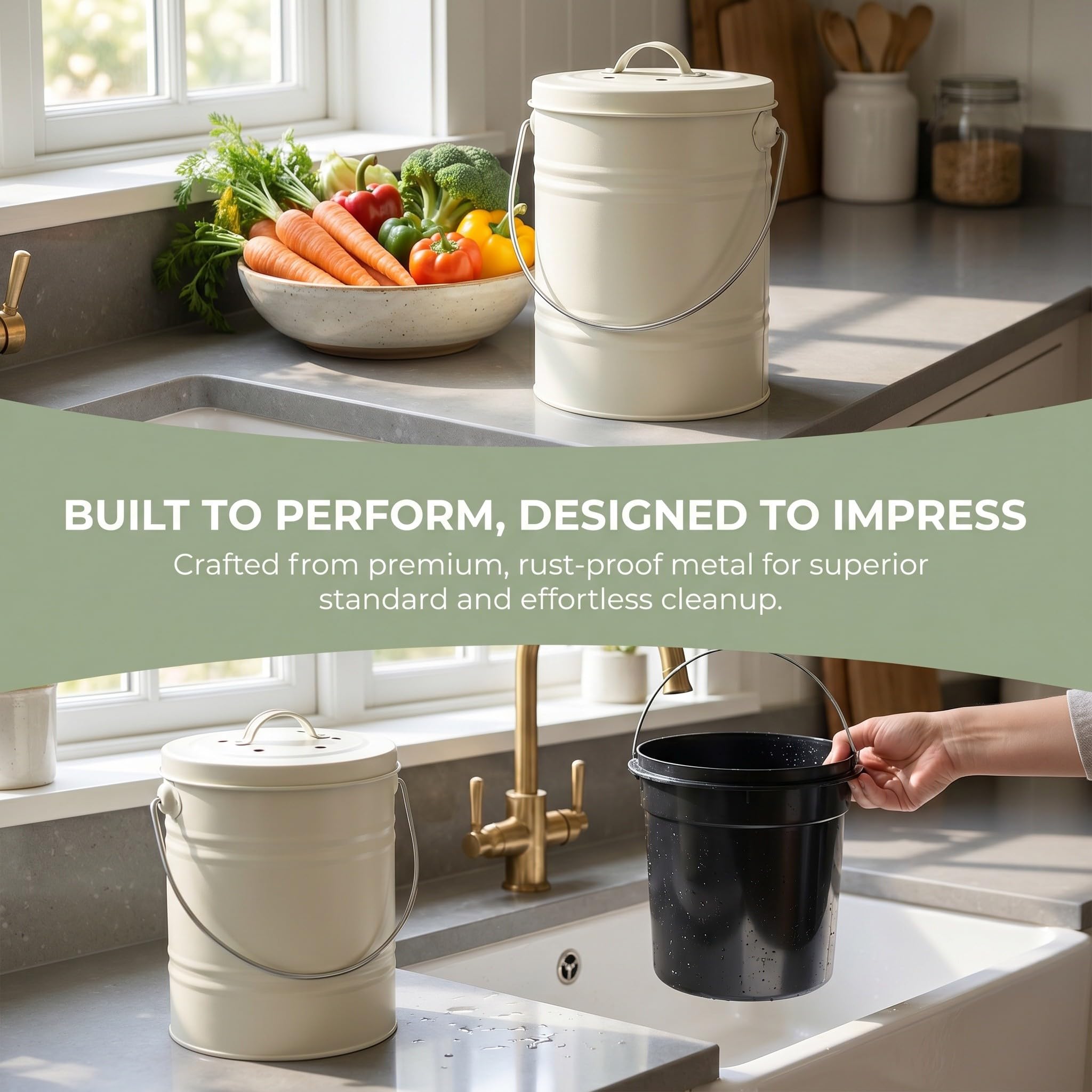 OUNONA Composteur de Cuisine pour Plan de Travail : Petit Seau à Compost avec Couvercle et poignée - Conteneur à déchets Alimentaires inodore - Seau à Compost pour déchets ménagers et Autres,