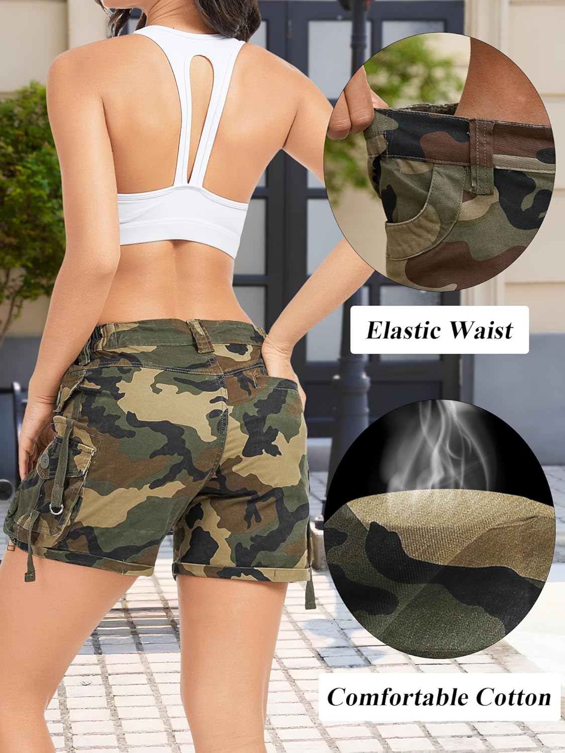Cargo Shorts for Women High Wasited Stretchy Casual