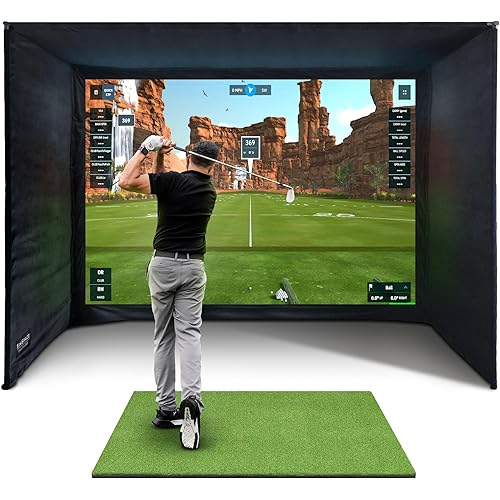 Golf Simulator Enclosure with Impact Display Projection Screen, use with All Golf Launch Simulators and Monitors.