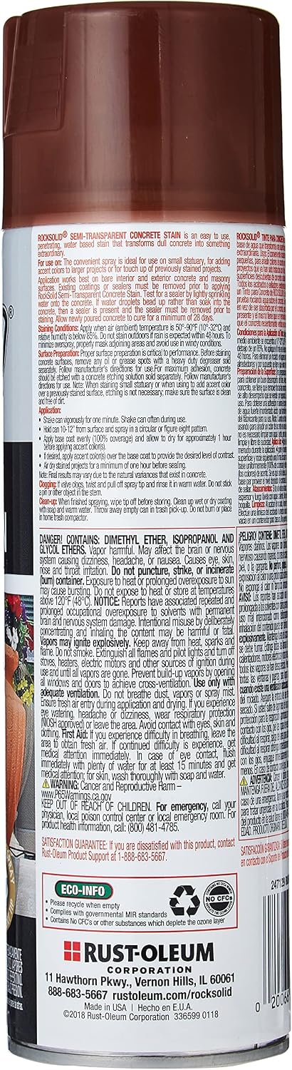 Rust-Oleum 247129 RockSolid Semi-Transparent Concrete Stain Spray, 15 oz, Burnt Brick