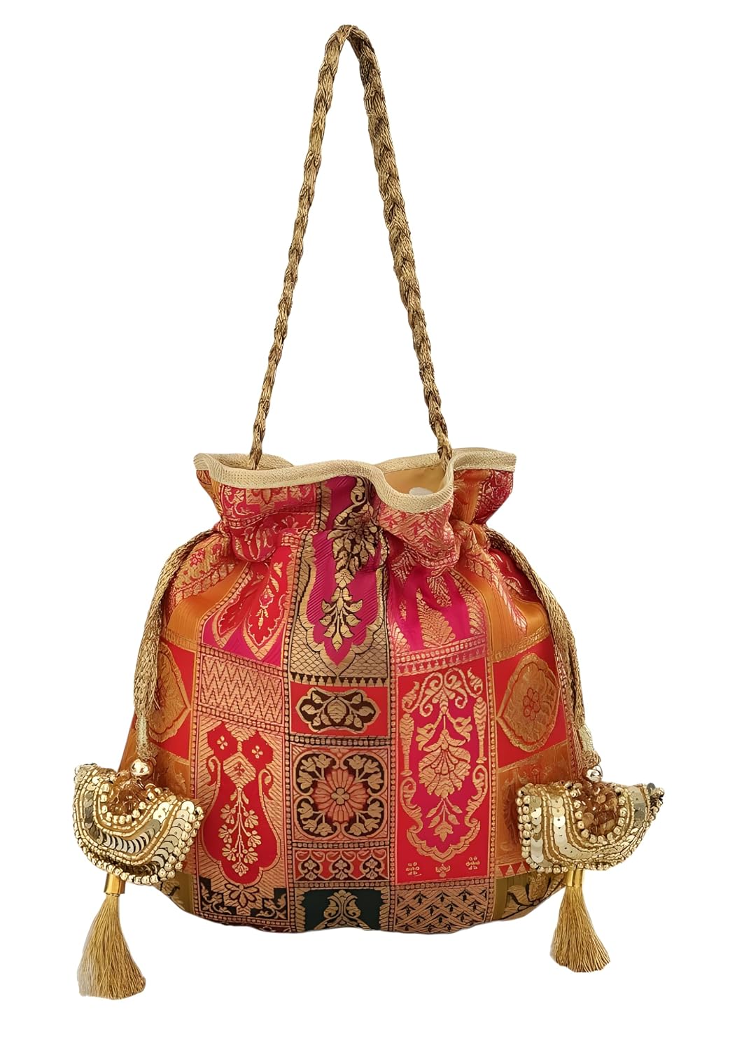DUCHESS Multicolour Banarasi Potli Bag for Women with Braided Handle & Golden Sequin Latkan – Elegant Wedding, Festive and... - Review, Price and Buying Guide