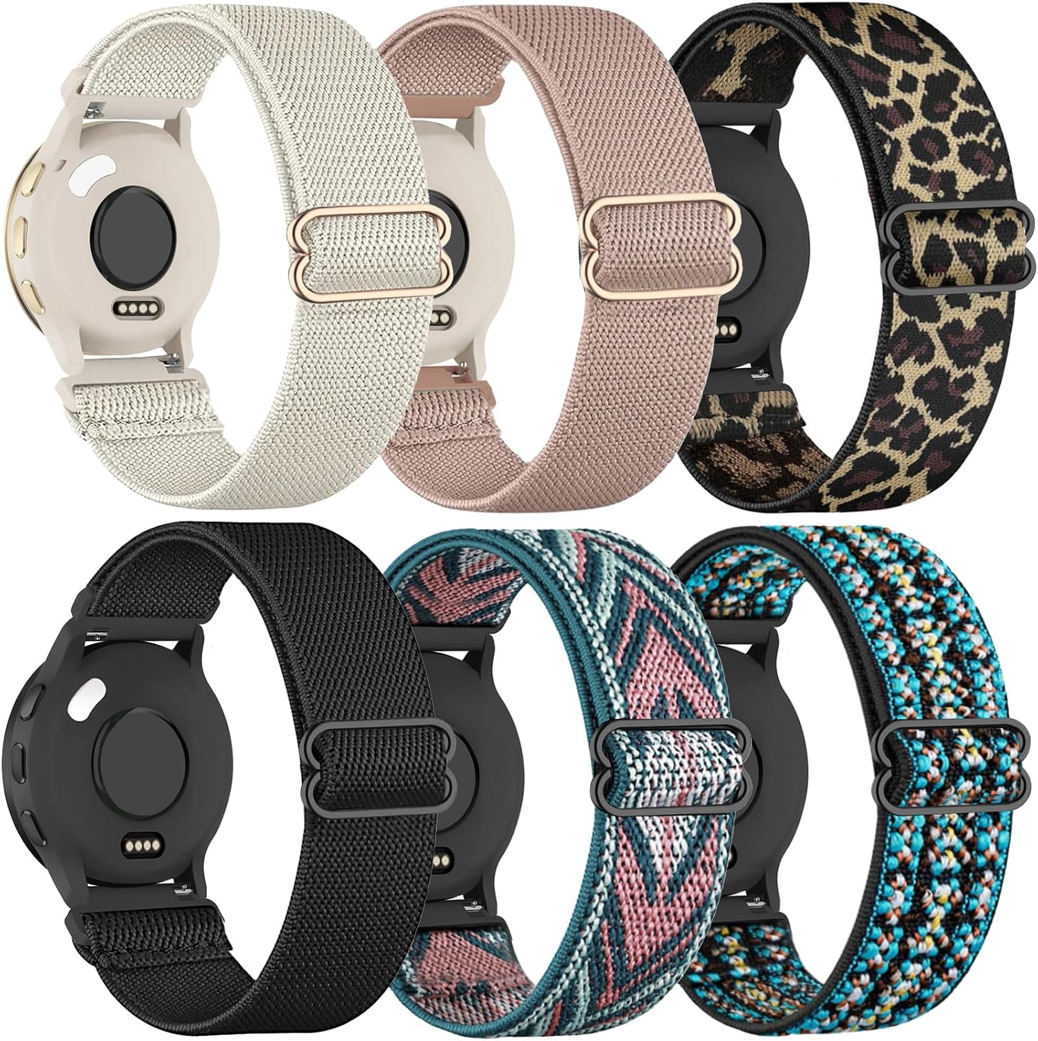 6 Pack 18mm Stretchy Nylon Watch Bands Compatible with Garmin Venu 4 41mm/Venu 3S/Venu 2S/Vivoactive 4S/Vivomove 3S/Forerunner 255S/Forerunner 265S, Loop Elastic Straps for Women Men