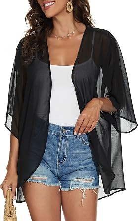 Womens Floral Print Puff Sleeve Kimono Cardigan Loose Cover Up Casual Blouse Tops 2026