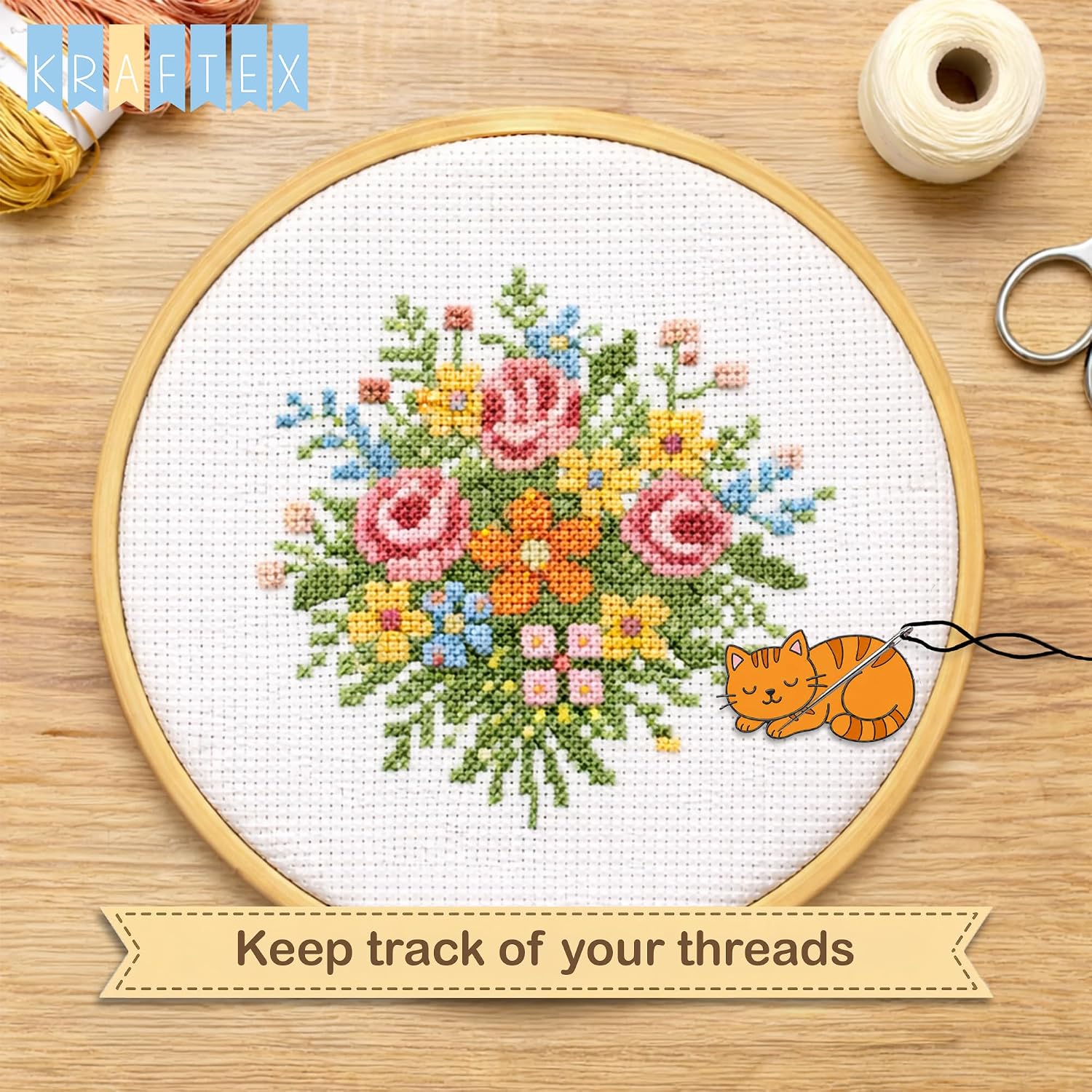 Kraftex Magnetic Needle Minder. Needleminder for Embroidery & Sewing. Cute Needlepoint Accessories. Magnetic Needle Holder for Cross Stitch. Cute Magnet Pin Gift, Orange Cat image 4