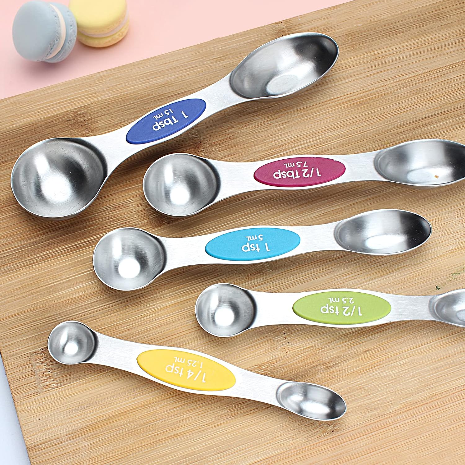 KUFUNG Kitchen Stainless Steel Baking Measuring Spoon &Cups Set for Dry or Liquid (5 pcs, Mixed Color)