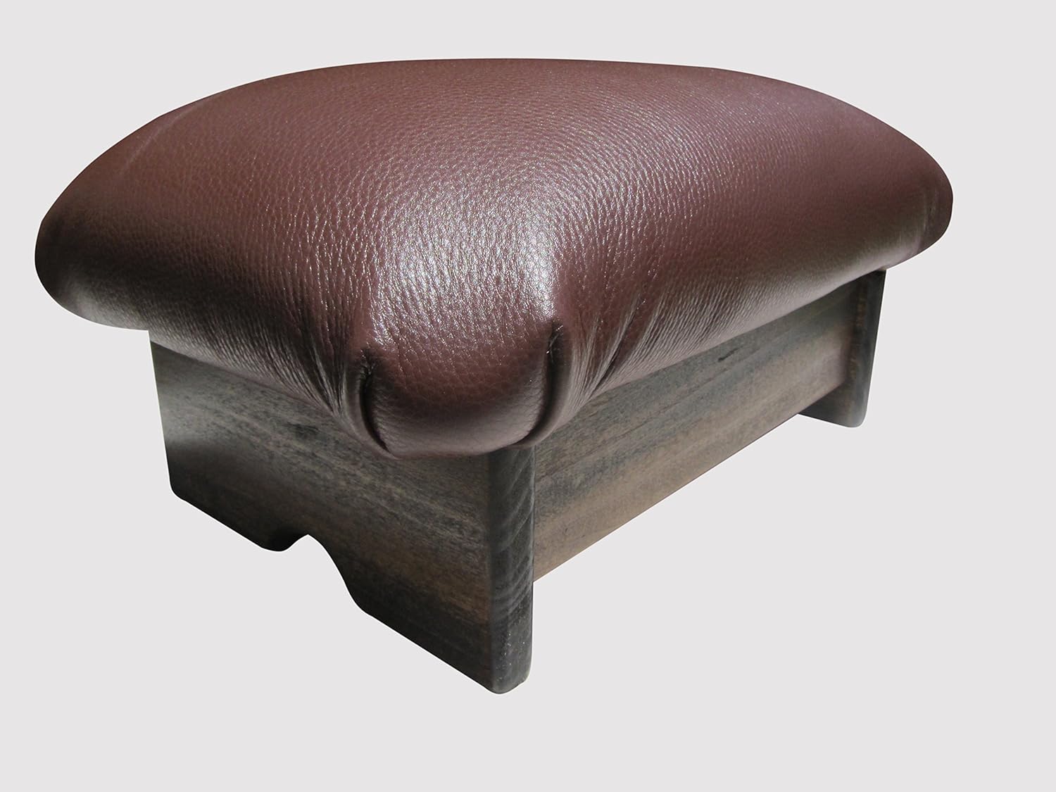 Padded Foot Stool Chocolate Ganache Leather (Made in The USA) (7" Tall - Maple Stain)