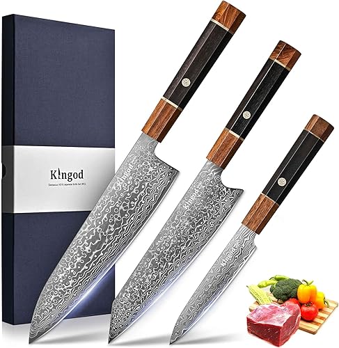 Juego de cuchillos de cocina japoneses, 3 cuchillos de cocina, núcleo de acero VG10, mango de palisandro de espiga completa, juego de cuchillos de