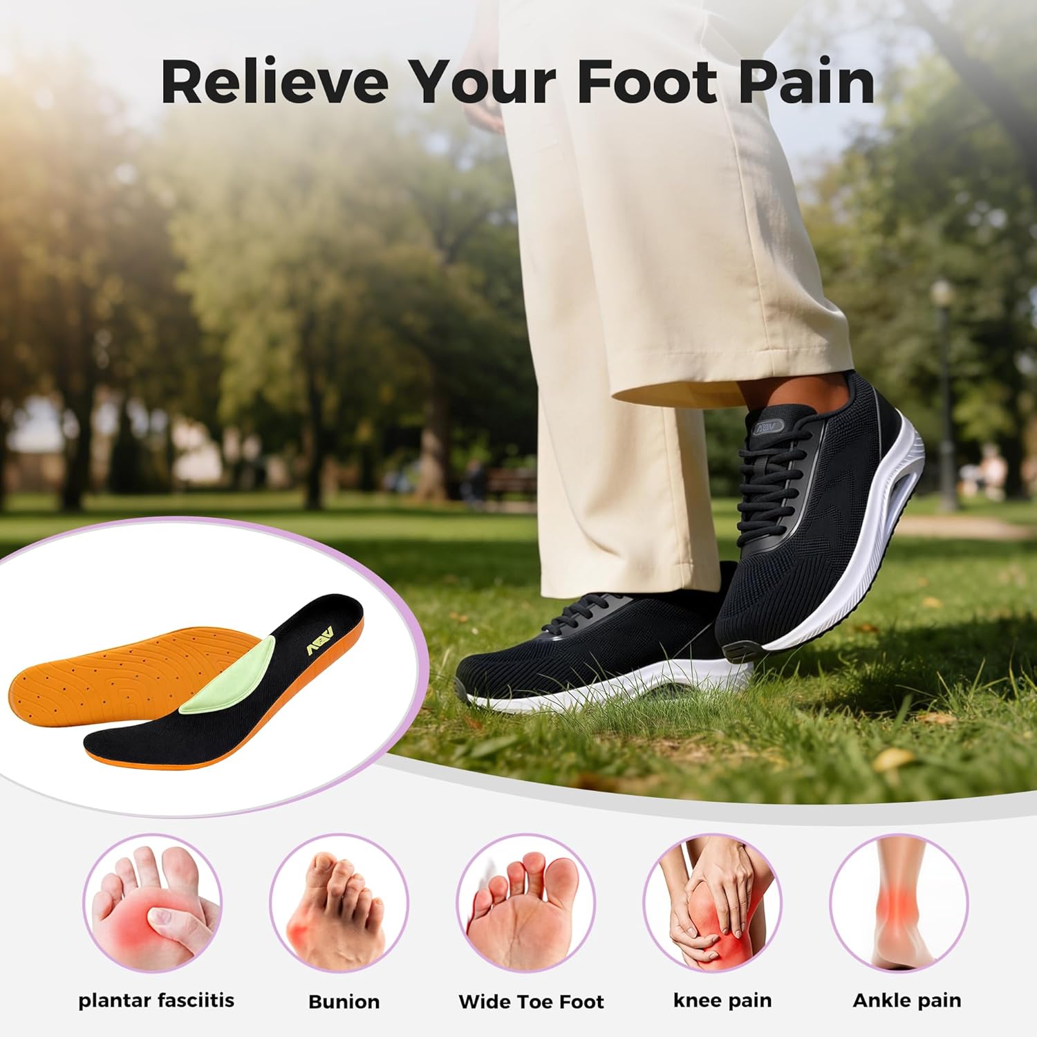 PERSOUL Womens Walking Shoes with Arch Support Tennis Orthotic Fashion Sneakers for Plantar Fasciitis Pain Relief US 5.5-11