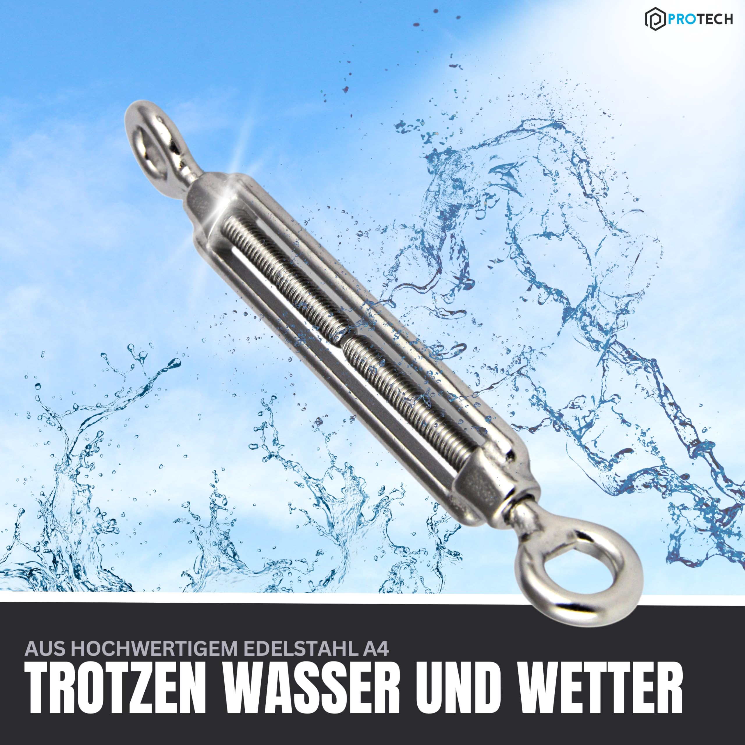 PROTECH 10 Stück Drahtspanner M12 Öse und Öse Edelstahl V4A Seilspanner Auge und Auge Spannhaken Spannschloss Spannschraube Spanner Drahtseil