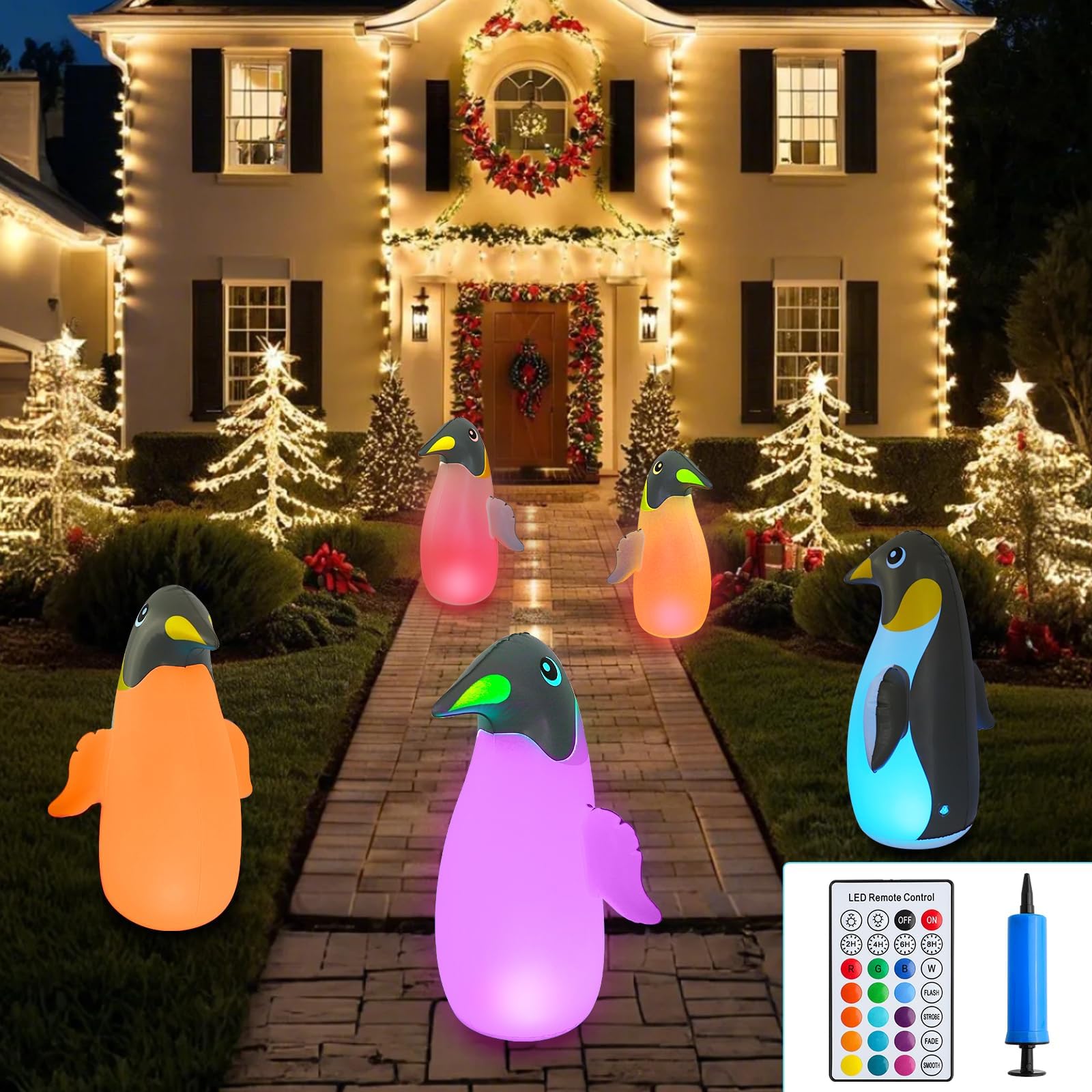 SUPERNIGHT Floating Pool Lights, 2-Pack Solar Pool Lights with 16 Color 4 Modes Changing, IP68 Waterproof LED Pond Lights with IR Remote, Penguin Floating Lights for Swimming Pool, Lawn, Party Decor