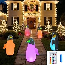 SUPERNIGHT Halloween LED Inflatables Solar Penguin Outdoor Decorations, 2-Pack Solar Light with 16 Color, Yard Wizard Tumbler Toy with Built-in LEDs for Indoor Party Garden Lawn Decor