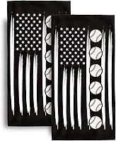 Vista 1 de Juego de 2 toallas de mano de béisbol, regalo para los amantes del béisbol, suaves y absorbentes, toallas de baño con bandera estadounidense