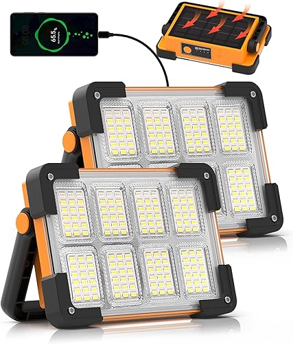 Miniatura 11 de Luz de Trabajo Solar Recargable de 120W, Luz de Trabajo LED de 144 LED 10000LM con 4 Modos, Luz de Inundación Portátil con Soporte, Luz de Trabajo