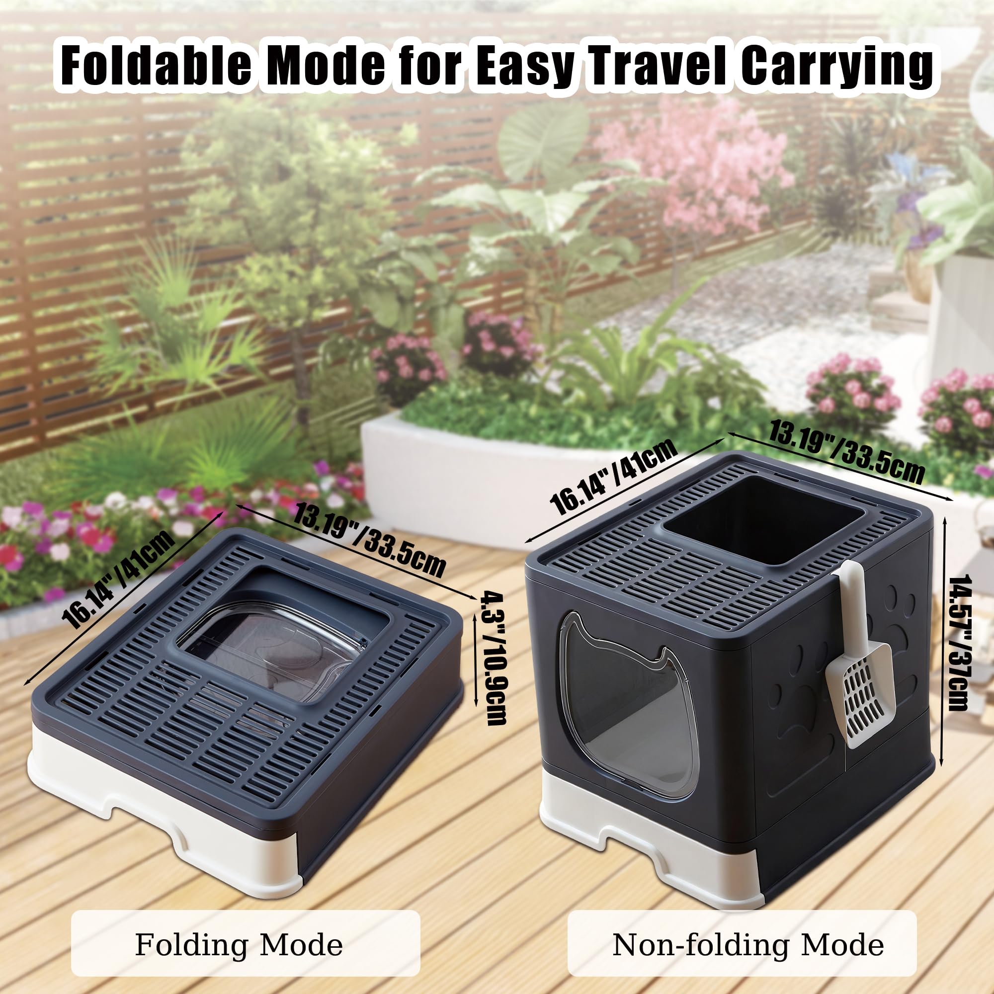 Vealind Covered Litter Box with Lid, Low Entry Kitten Small Litter Box Enclosure with Scooper and Brush, Anti-Splashing Top Entry Litter Box Black