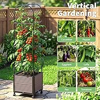 Vista 5 de DoCred Jardinera elevada de 60 pulgadas de alto con ruedas, maceta de tomate con enrejado para trepar verduras, plantas, jaula de tomate, uso