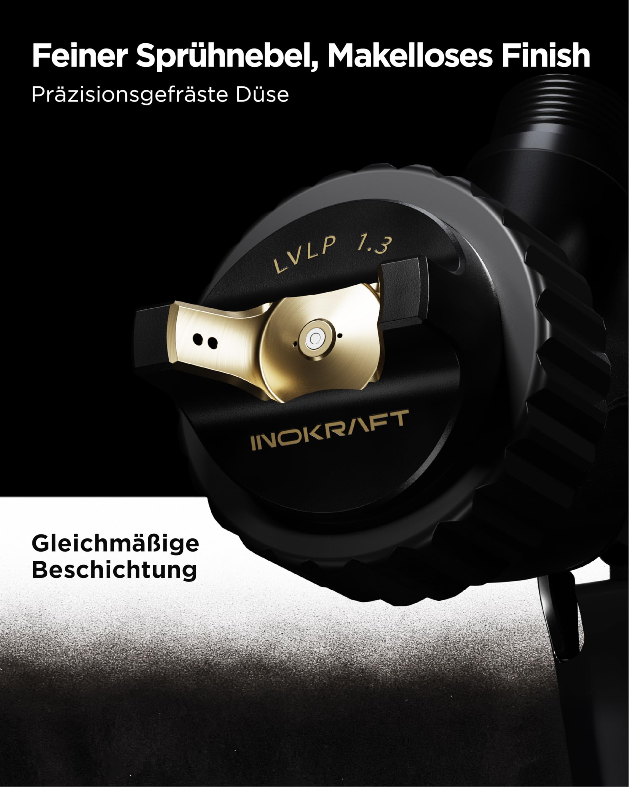 InoKraft Drizzle Pro LVLP Lackierpistole – Professionelles Farbsprühsystem, extrem leicht (340 g), Low-Overspray, 1.3B/1.3C Düsenkit – für Auto, Wandfarbe & Industrie