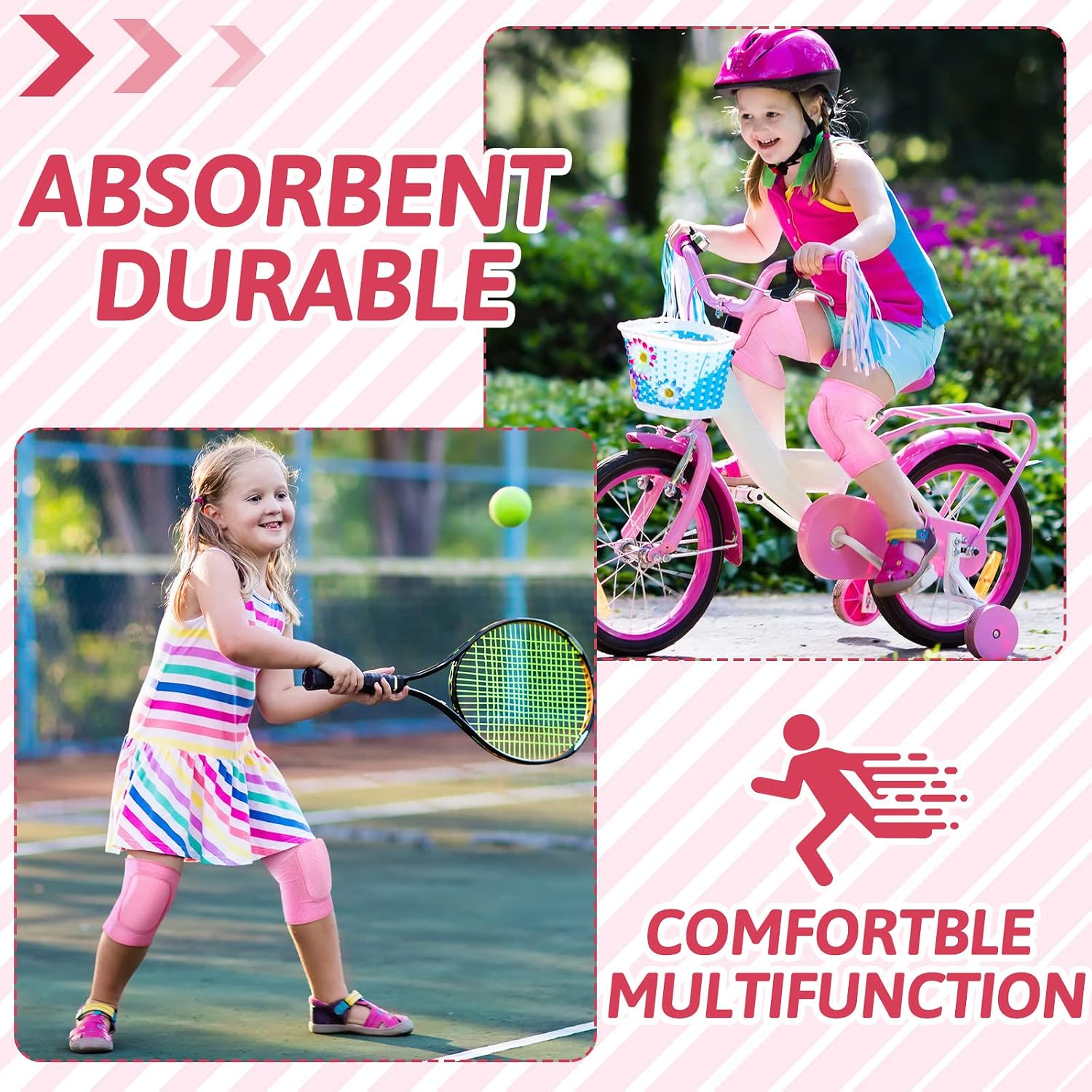 Hungdao 3 Pairs Volleyball Knee Pads for Kids Soft Breathable Brace Non Slip Padded Sponge Knee Support for Girls Boys Dance, Football, Skating, Running, Youth Sports