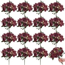 Yunlly 16 Packs Artificial Peony Flowers Faux Peonies Bouquet Silk Vintage Wedding Home Table Door Decor Reusable Bouquet Rose Flowers for Bridal Wedding Birthday Home Burgundy,Elegant