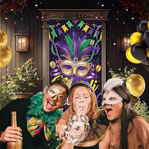Miniatura 7 de Festicreamy Bandera de carnaval de Mardi Gras, decoración de Mardi Gras, cartel de porche de Mardi Gras