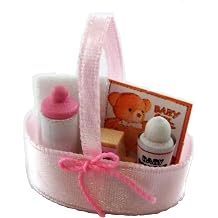 Dolls House Baby Products in Pink Silk Basket Miniature 112 Nursery Accessory