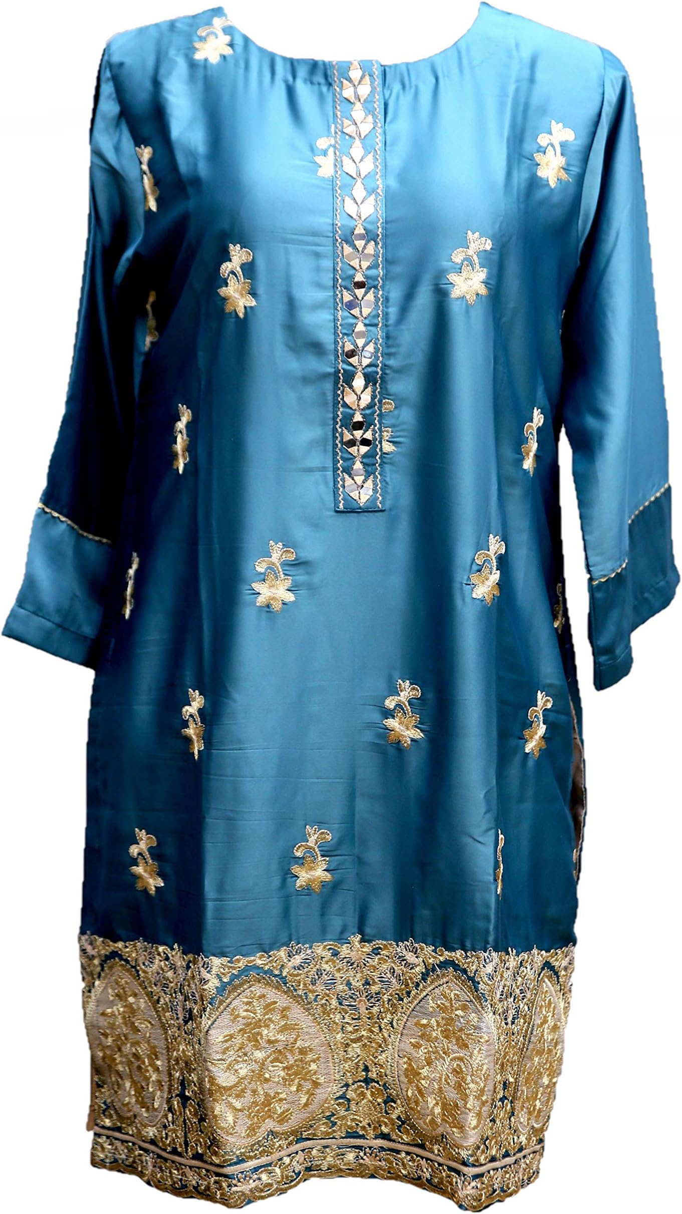 SUFIA FASHIONSWomen Indian Pakistani Kurti Kurta Kameez Fancy Embroidered Party Silk Tunic Tops Ethnic Dress Lace Long Kurtas UK