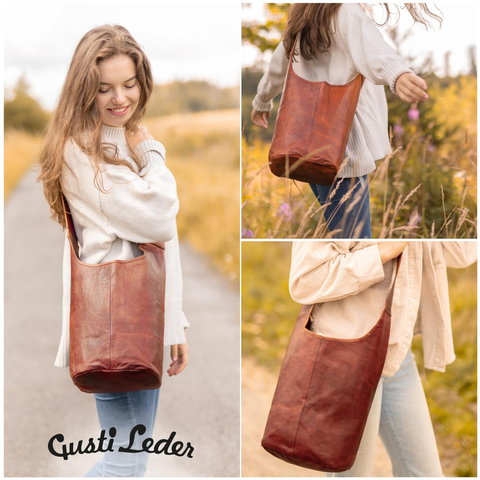 Gusti Bolso bandolera "Josephine" bolso cruzar bolso mediano vintage marrón cuero