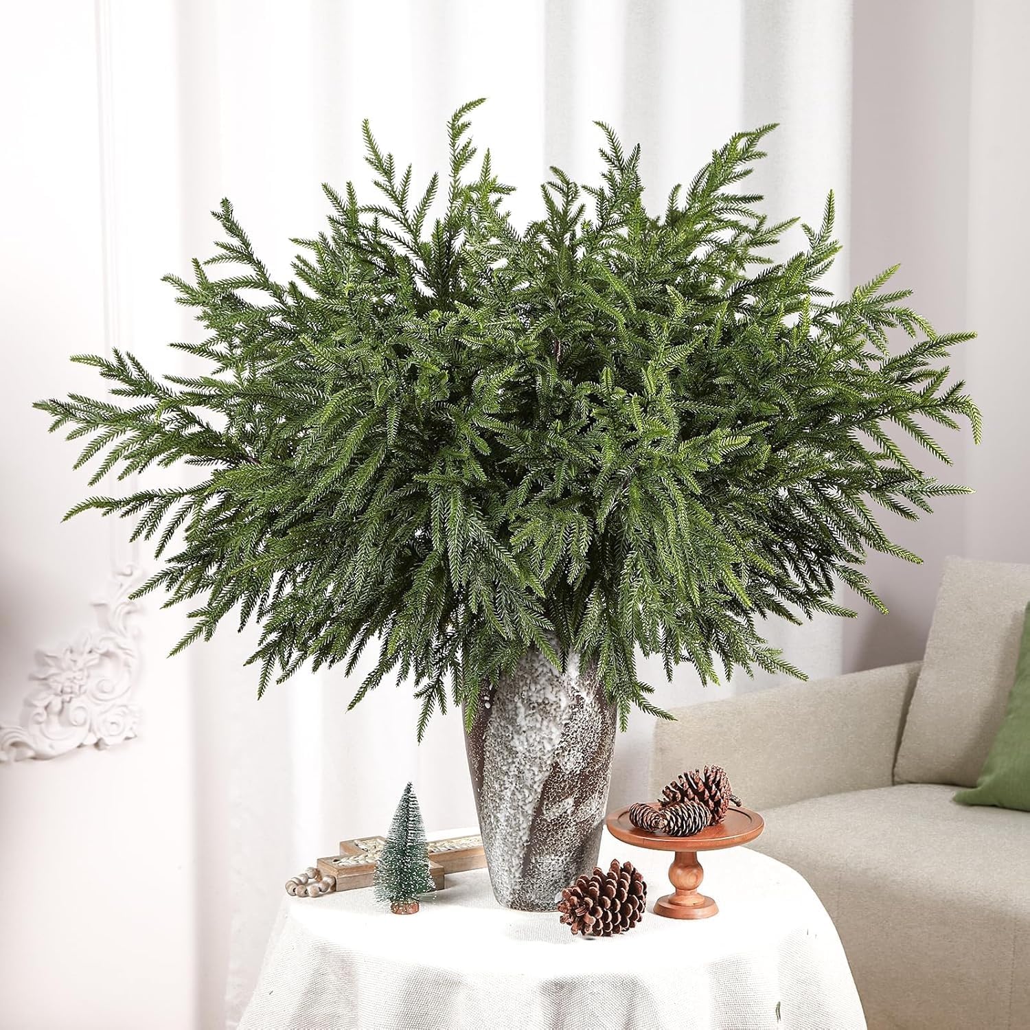 Alupssuc 36 Inch Norfolk Pine Stems, 12 Pcs Real Touch Norfolk Pine Branch, Christmas Greenery Stems for Vase DIY/Garland Making/Table Decoration, Xmas Decor for Indoor, Outdoor & Home