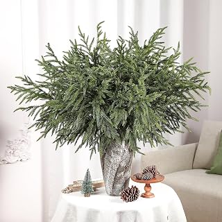 Alupssuc 21 Inch Real Touch Norfolk Pine Branch, 12 Pcs Norfolk Pine Stems, Christmas Greenery Stems for Vase DIY/Garland Making/Table Decoration, Christmas Decoration for Indoor, Outdoor & Home