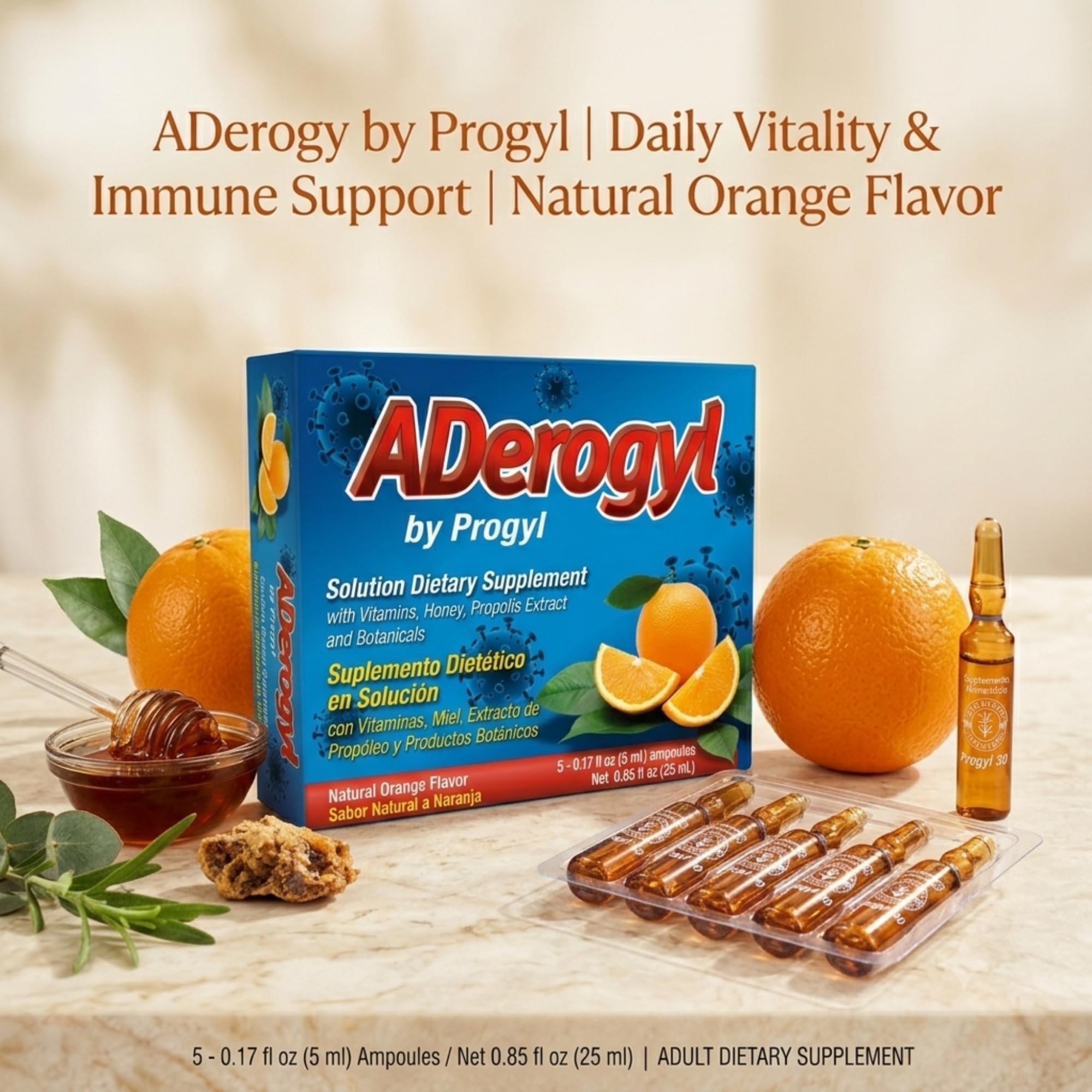 Aderogyl Liquid Vitamins A C D E Zinc Honey Propolis, 5 Ampoules — Amazon image 2