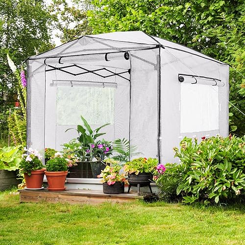 Miniatura 6 de OUTFINE Invernadero portátil de 8 x 12 pies, para interiores y exteriores, toldo de jardinería, 2 puertas enrollables con cremallera y 4 ventanas