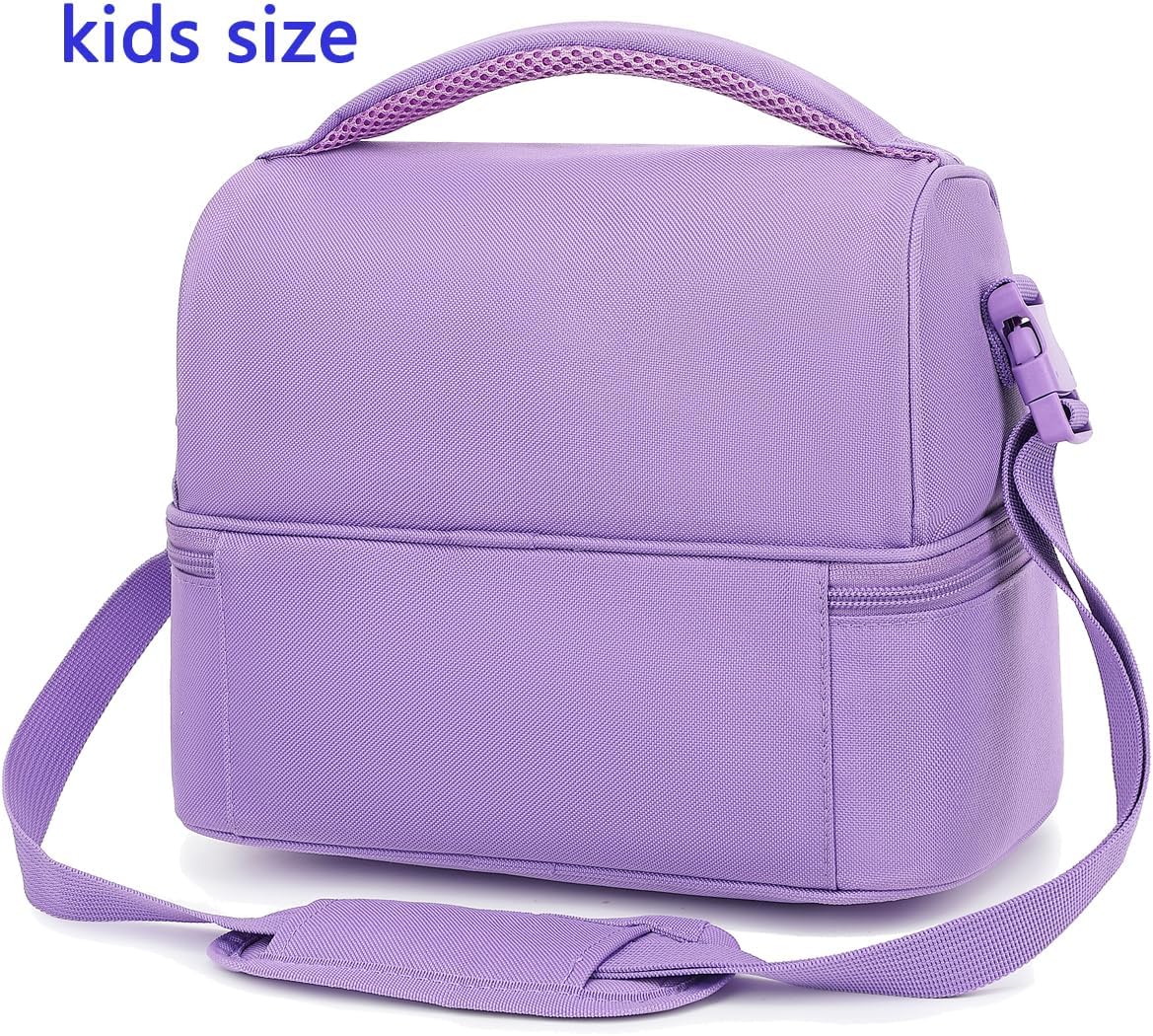 FlowFly Double Decker Cooler Insulated Lunch Bag Large Tote for Boys, Girls, Men, Women, with Adjustable Strap,Purple - Image 6
