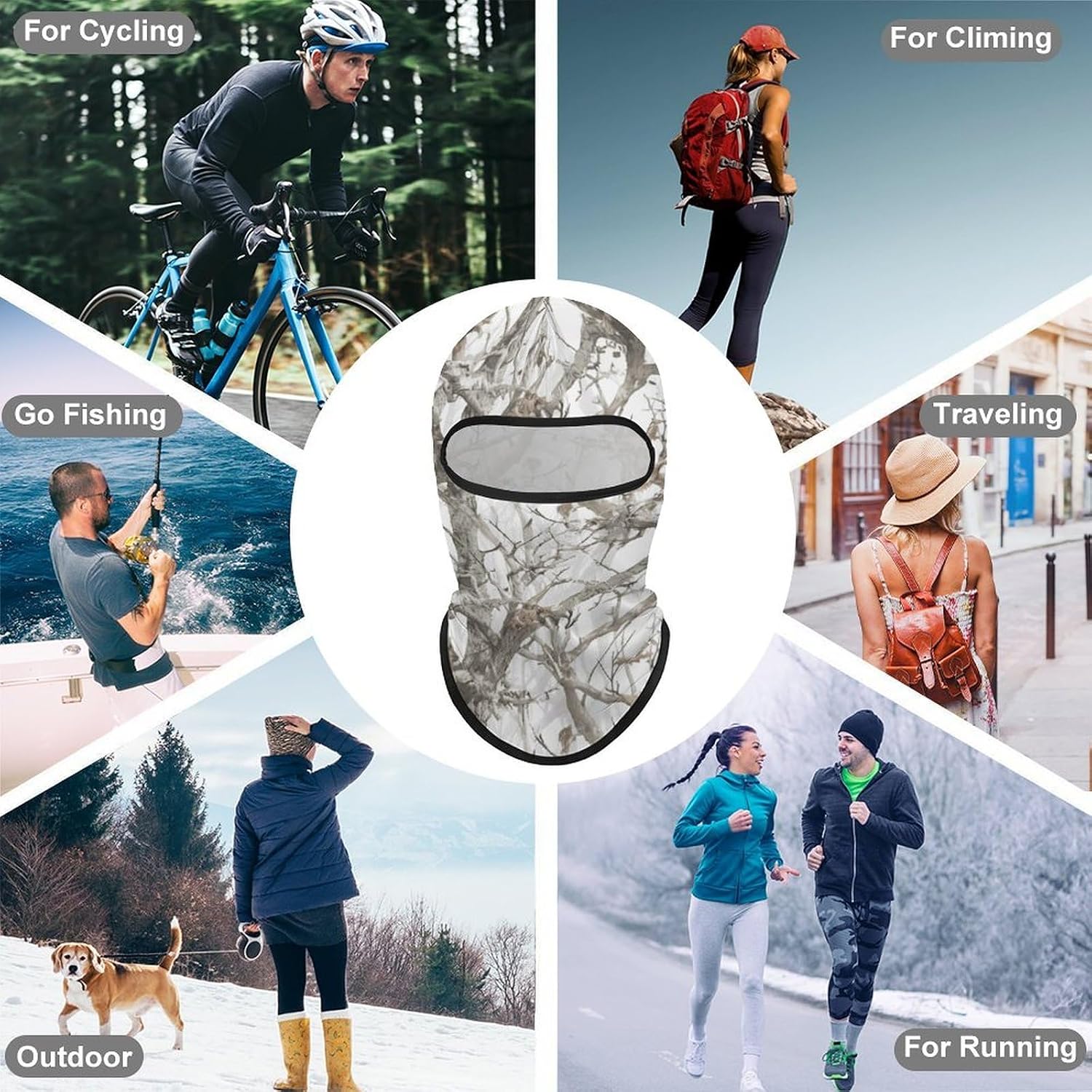 Balaclava Face Mask for Men Women Sun Protection Full Face Cover | Breathable White Tree Camo Full Face Mask Windproof Ski Mask Motorcycle Helmet Lining for Outdoor Sport Cycling