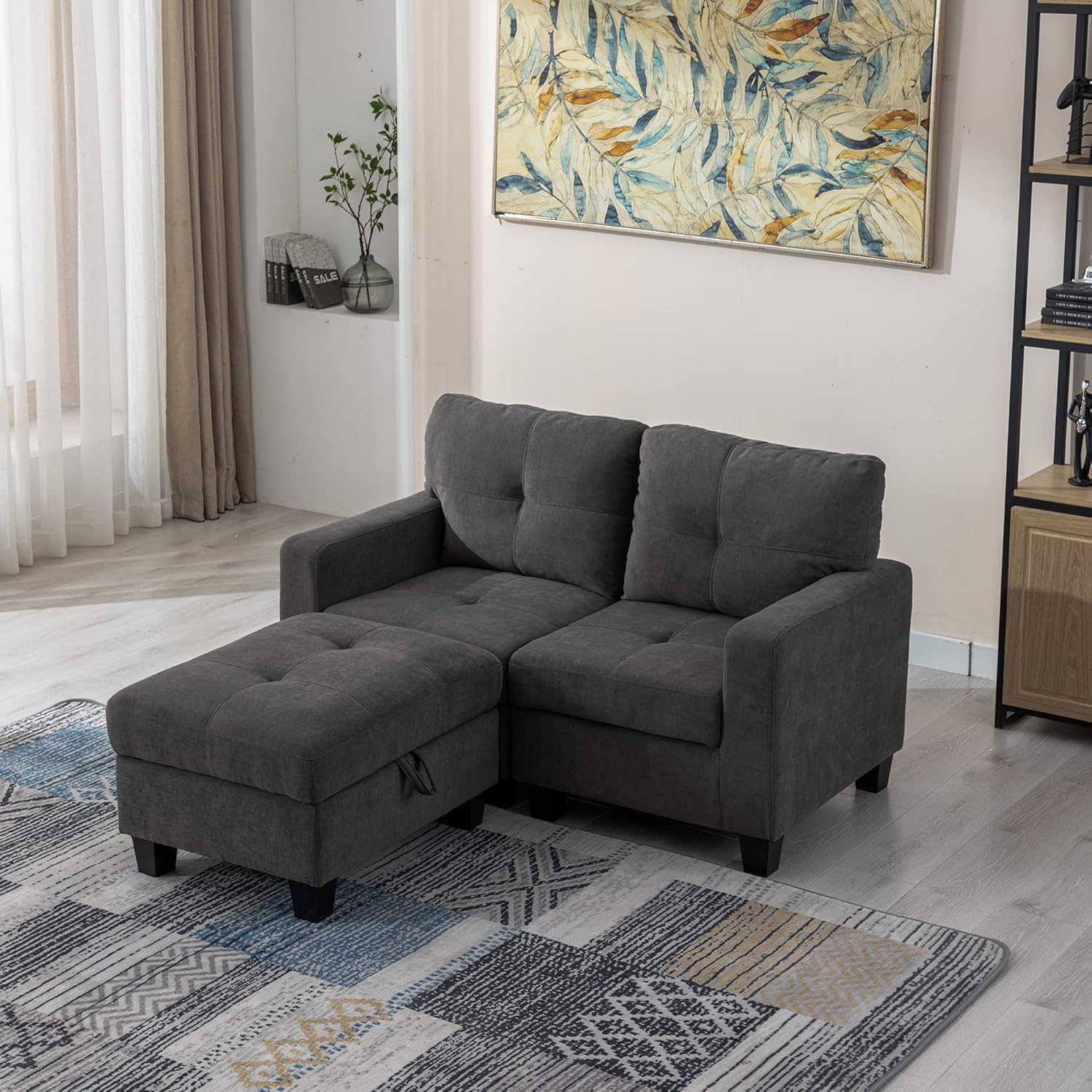 Payeel Loveseat Sofa Couch with Storage Ottoman Small