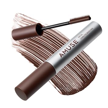 AMUSE SEOUL Long Fix Metal Mascara 02 BROWN - Tubing Mascara, Smudge Proof, Clump Free, Flake Proof, 2 in 1 Comb Iron Wand, Defining, Curling, Volumizing, Superproof, Vegan, Korean Makeup