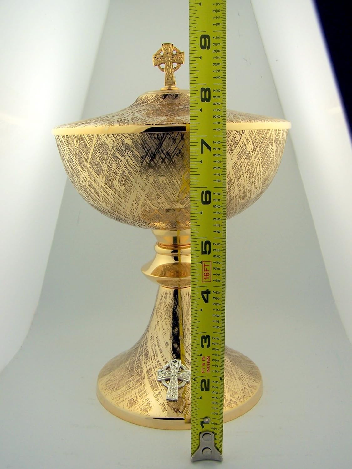 Big 9 1/2" Church Chapel Gold Gilded Priest Celtic Cross Chalice Host Ciborium Ciboria