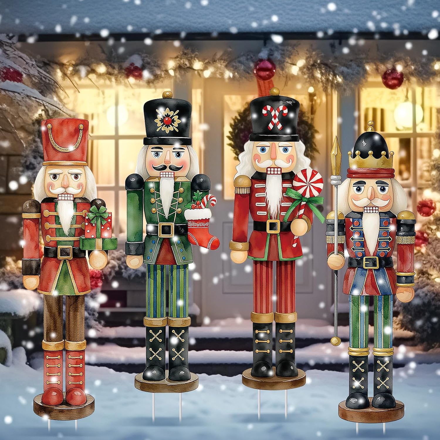 Geetery 4 Pcs Large Nutcracker Yard Sign with 16 Stakes 32 Inch Christmas Yard Decorations Outdoor Holiday Nutcracker Xmas Outside Lawn Decor for Garden Pathway Party(Red, Green,Novel)