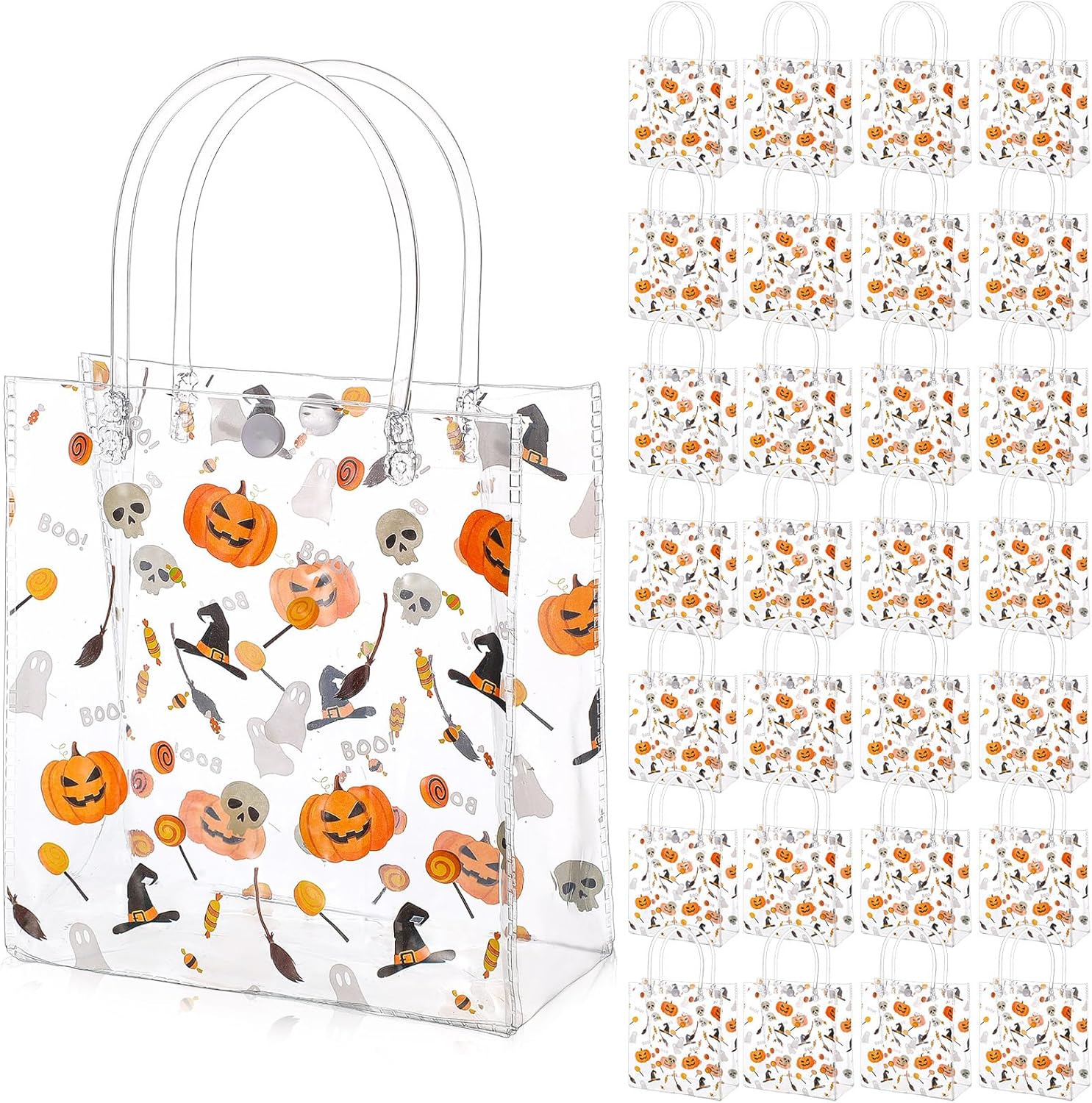 Silkfly 50 Pcs Halloween Clear Gift Bags with Handle Trick