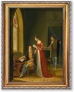 Framed Renaissance Scene Poster Canvas Print Art Elegant Wall Art Painting Pictures Vintage Home Decor Wall Decoration for Living Room Office Art Print (Retro Framed,12L x 16W)