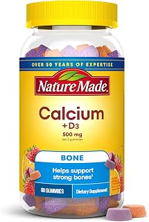 Nature Made Calcium Gummies 500 mg per Serving with Vitamin D3, 80 Gummies | Calcium Supplement for Bone Support, Calcium wit