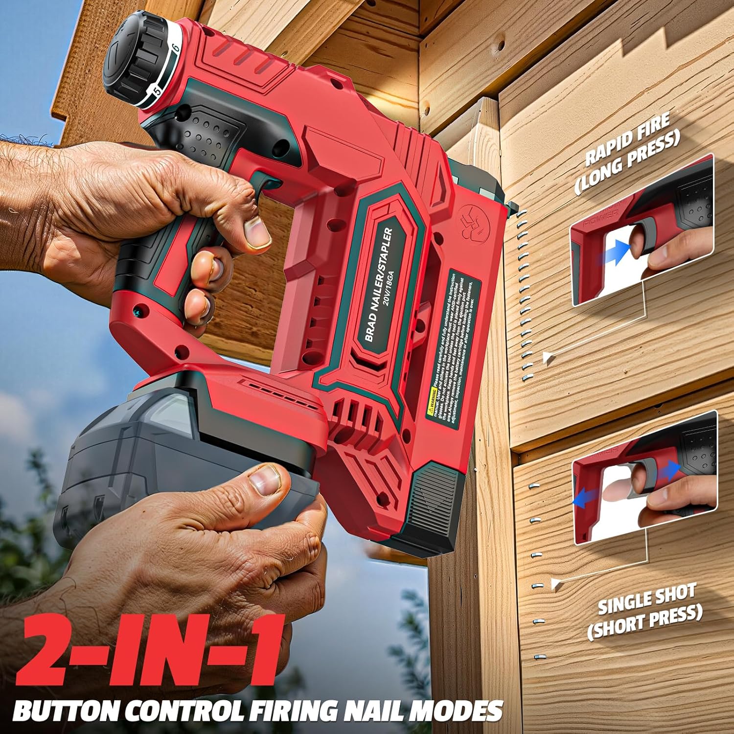 Cordless Brad Nailer Compatible with Milwaukee 18V Battery, 5/8 to 1-1/4 Inch 18 Gauge 2-in-1 Nail Gun with 2000 Nials for Wood Carpentry, Powered Electric, 2 Mode, Tool Only, 5.9LBS