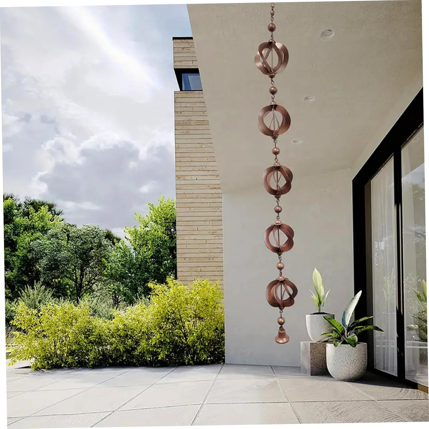 Rain Chain Gutters, Rain Chain 42.52 Inch Metal Hanging Rain Chains for Gutters Rotating Rain Catcher Chain with Bell Retro Wind Chimes for Window Garden Decorations