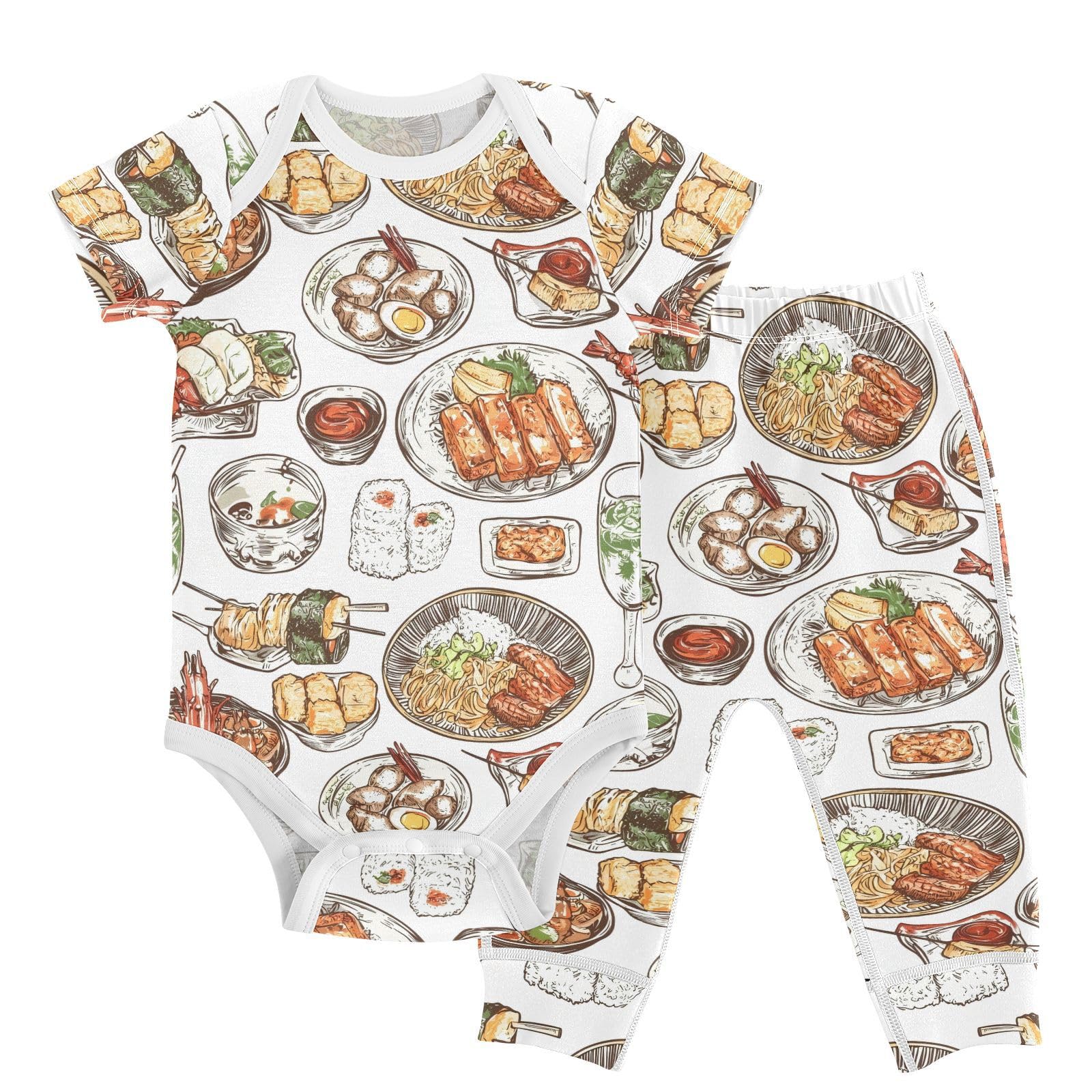 vvfelixl Izakaya Cuisine Baby Bodysuits Set,Baby Layette Sets Unisex Short Sleeve Babys Pants Sets 6-9M